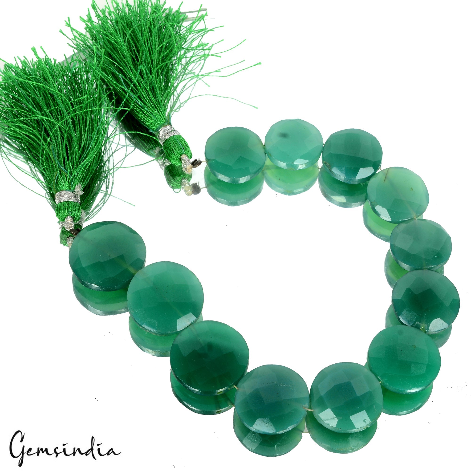 143.70 Cts/12 Pcs Natural Untreated Green Onyx Round Cut Drilled Bead Strand 8"