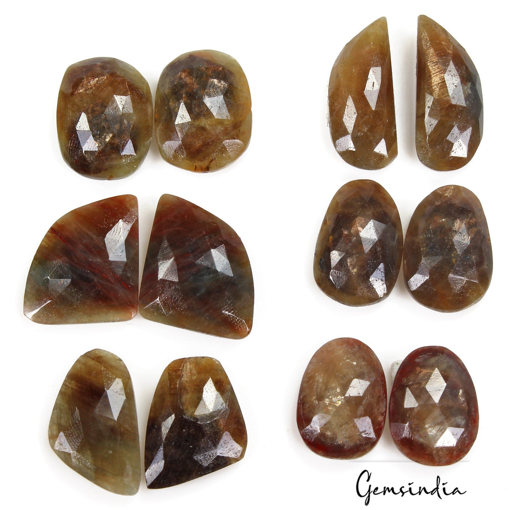 Certified 191.80 Cts/12 Pcs Natural Brown Sapphire Rose Checker Cut Pairs Gems