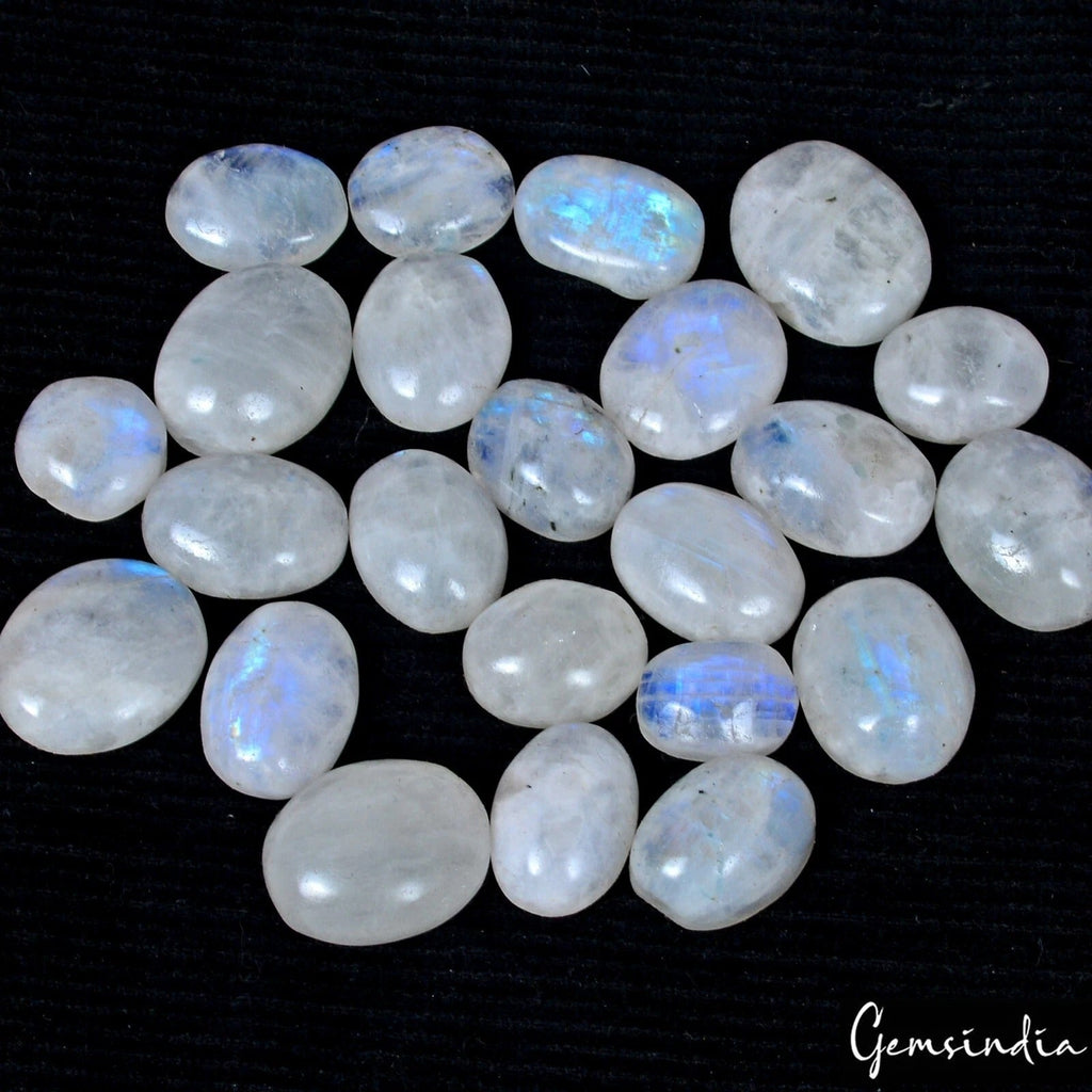 230 Ct Unheated 23 Pc White Blue Moonstone 11-17mm Oval Cabochon Loose Gemstones