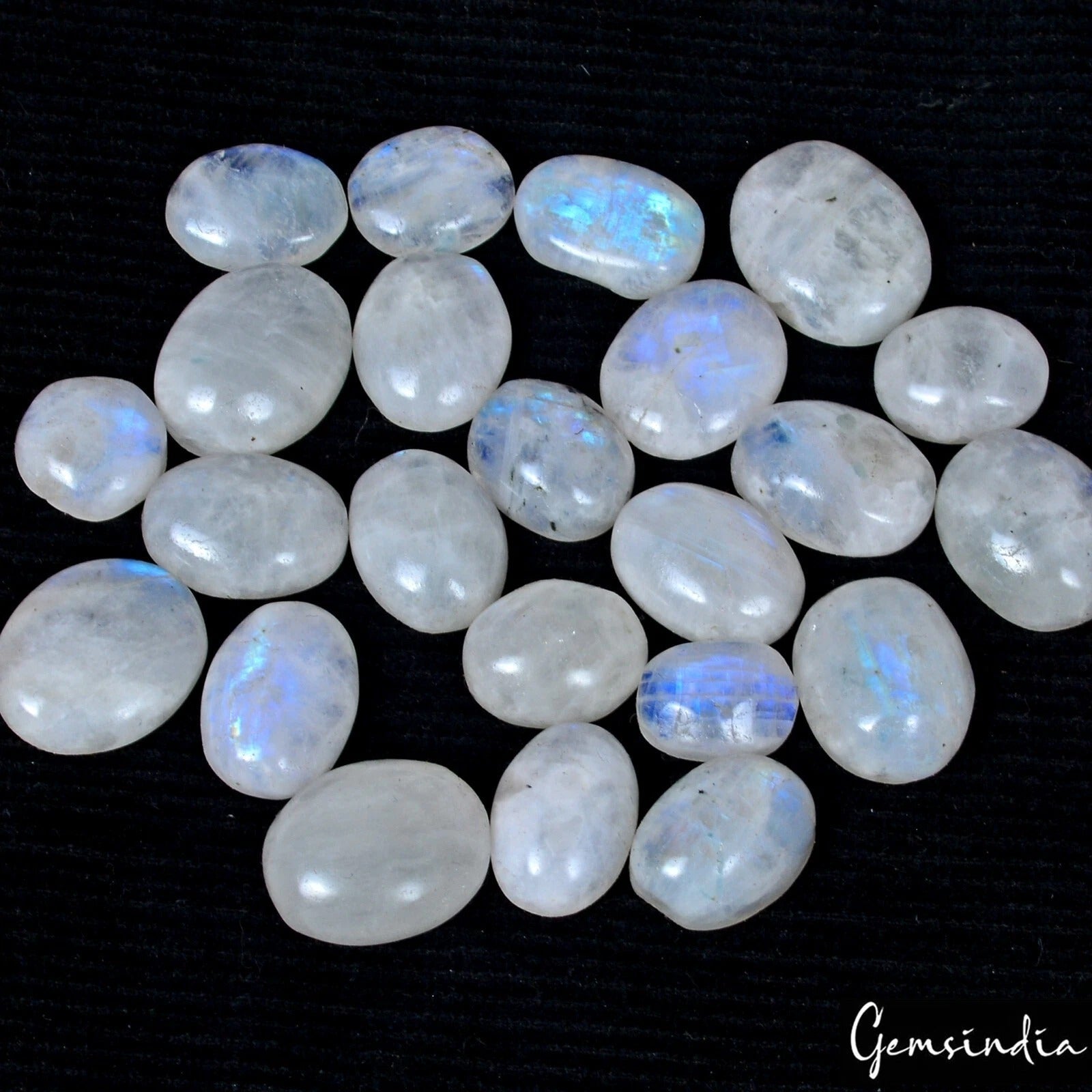 230 Ct Unheated 23 Pc White Blue Moonstone 11-17mm Oval Cabochon Loose Gemstones