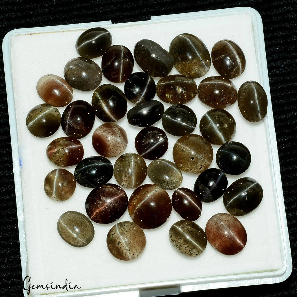 Rare Spectrolite Cats Eye Gemstone Oval & Round Cabochon 7-11mm 81.90 Ct 35 Pcs