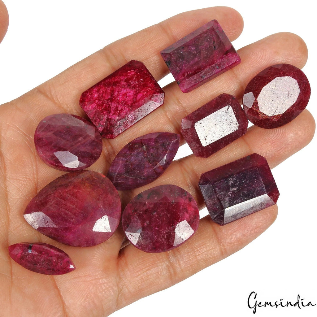 Ruby Lot, Loose Gemstone, Color Enhanced, Red — 10 Pieces, 21mm to 31mm, 450 Ct, Madagascar