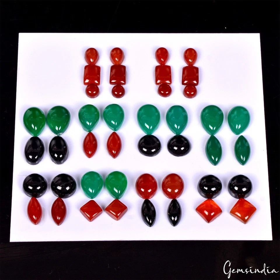 Onyx Cabochon, Marquise, Round, Oval, Rectangle, Pear, Multi Color — 05mm to 13mm, 134.40 Ct