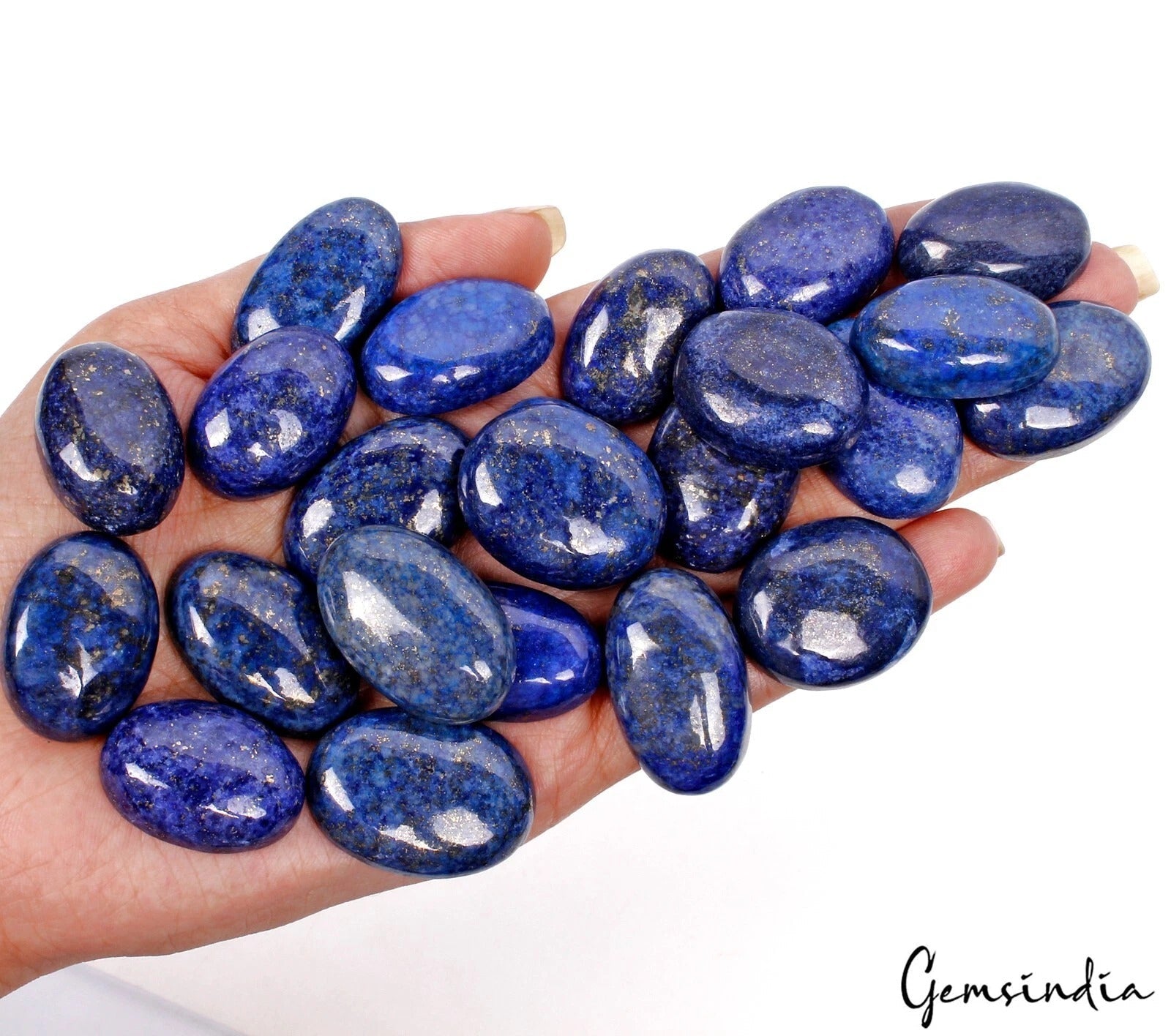 1000 Ct/23 Pcs Natural Blue Gold Pyrite Lapis Lazuli Oval Loose Gems For Jewelry