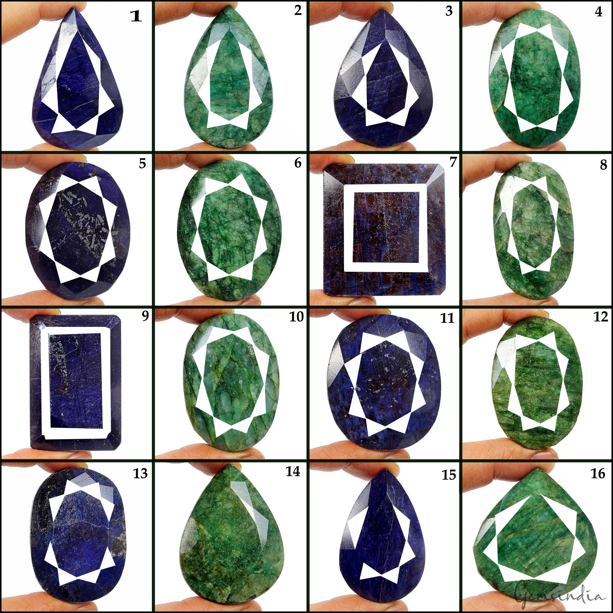 8740 Ct Natural Green Emerald & Blue Sapphire Mix Cut Earth Mined Gems Lot 16 Pc