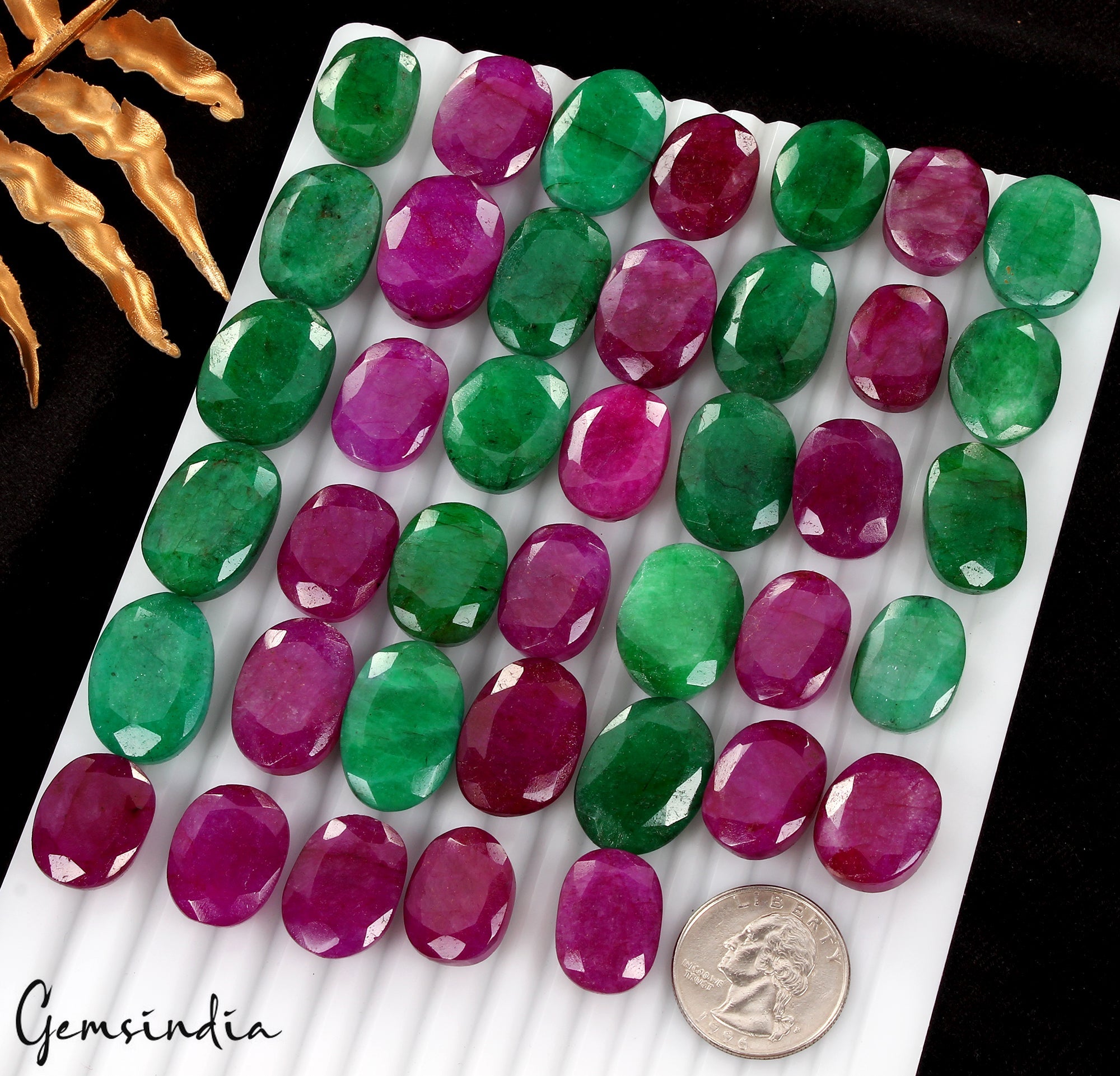 1000Ct/40Pcs Natural Red Beryl/Green Emerald Oval Cut Loose Gems Lot For Jewelry