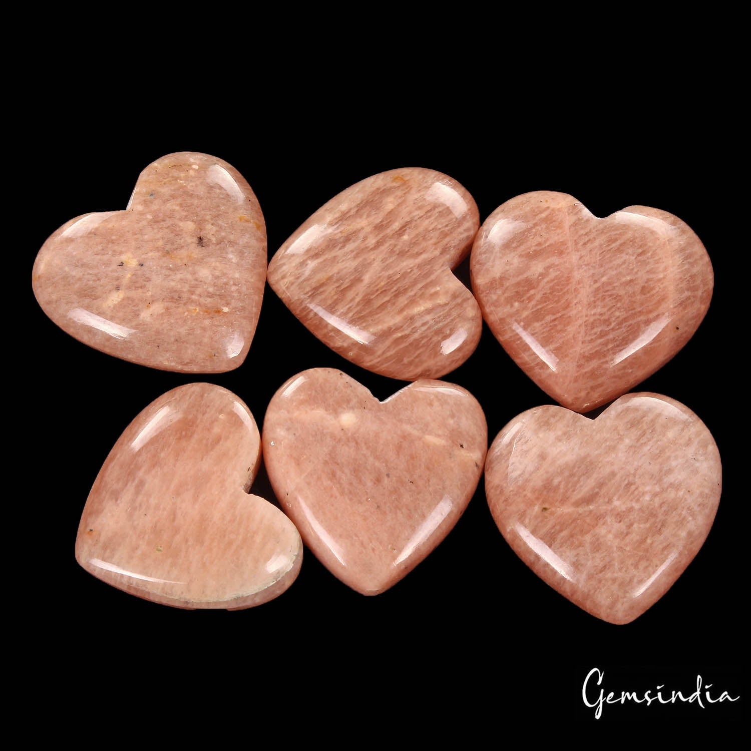 196. Ct/6 Pcs Natural Untreated Peach Amazonite Heart Shape Cab Gems For Jewelry