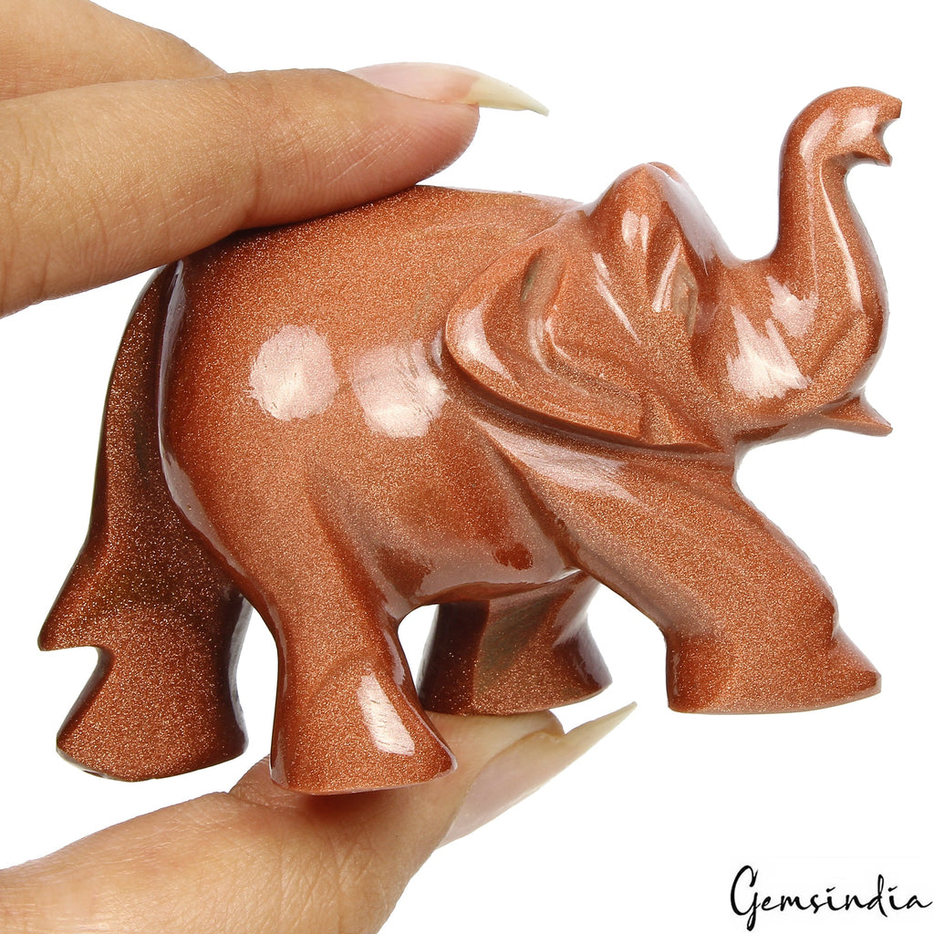 Handmade 590 Ct Natural Brown Sunstone Elephant Art Work Sculpture/Home Decor