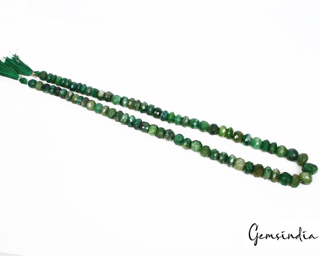 810 Ct Natural Brazilian Emerald Round Checker Cut Center Drill Bead Strand ~25"