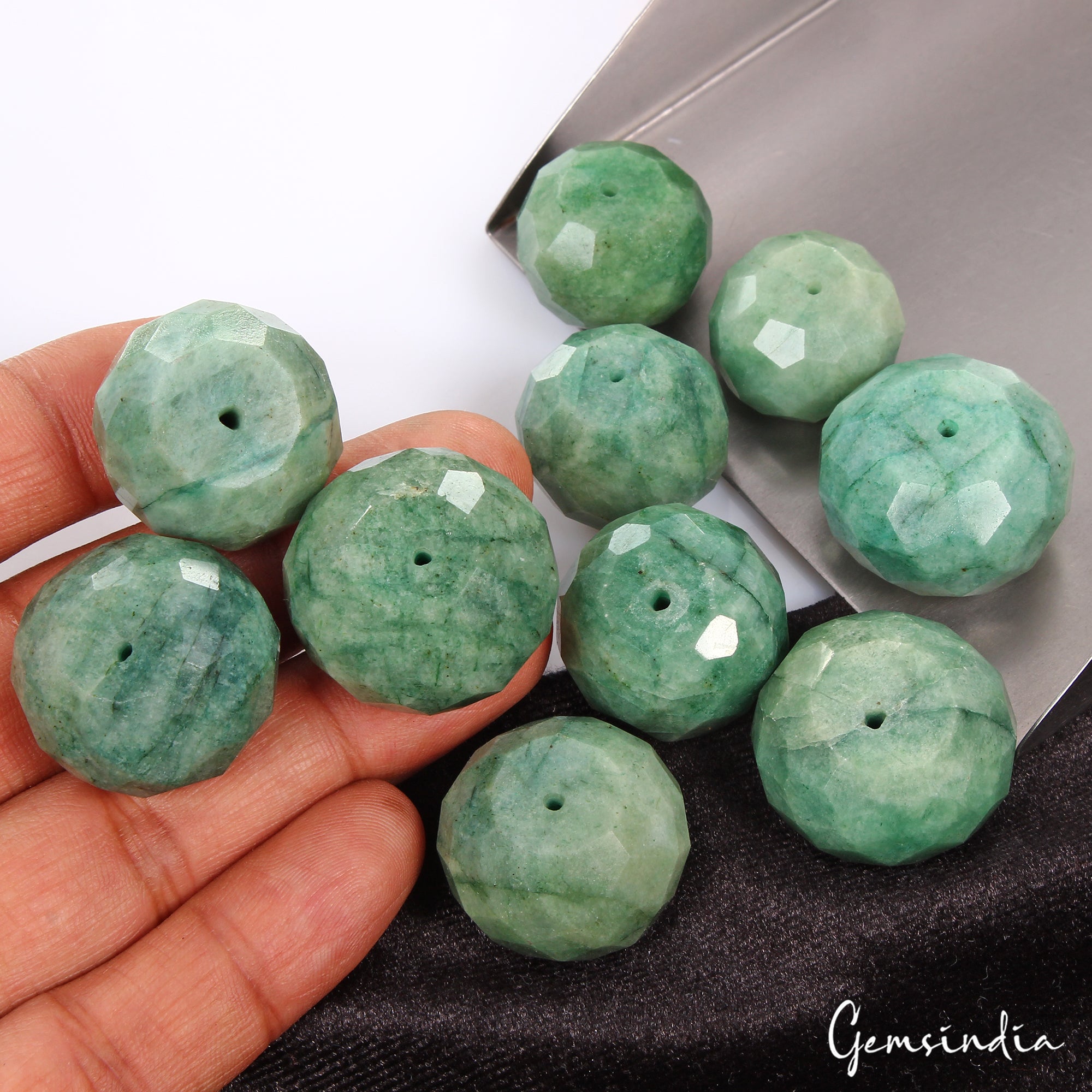 800 Ct/10Pcs Natural Green Brazilian Emerald Round Cut Drill Bead Loose Gems Lot