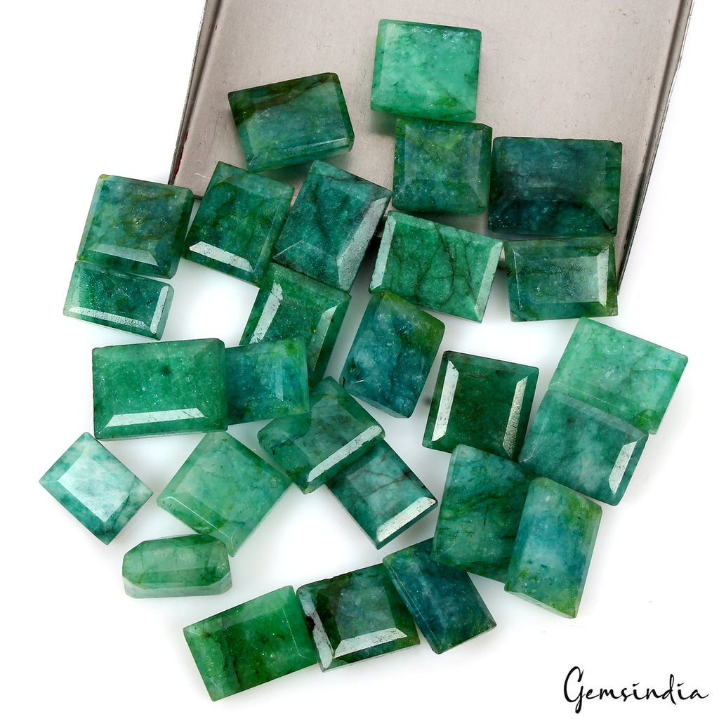 Natural 400 Ct Certified Colombian Green Blue Emerald Rectangular Cut Gemstones
