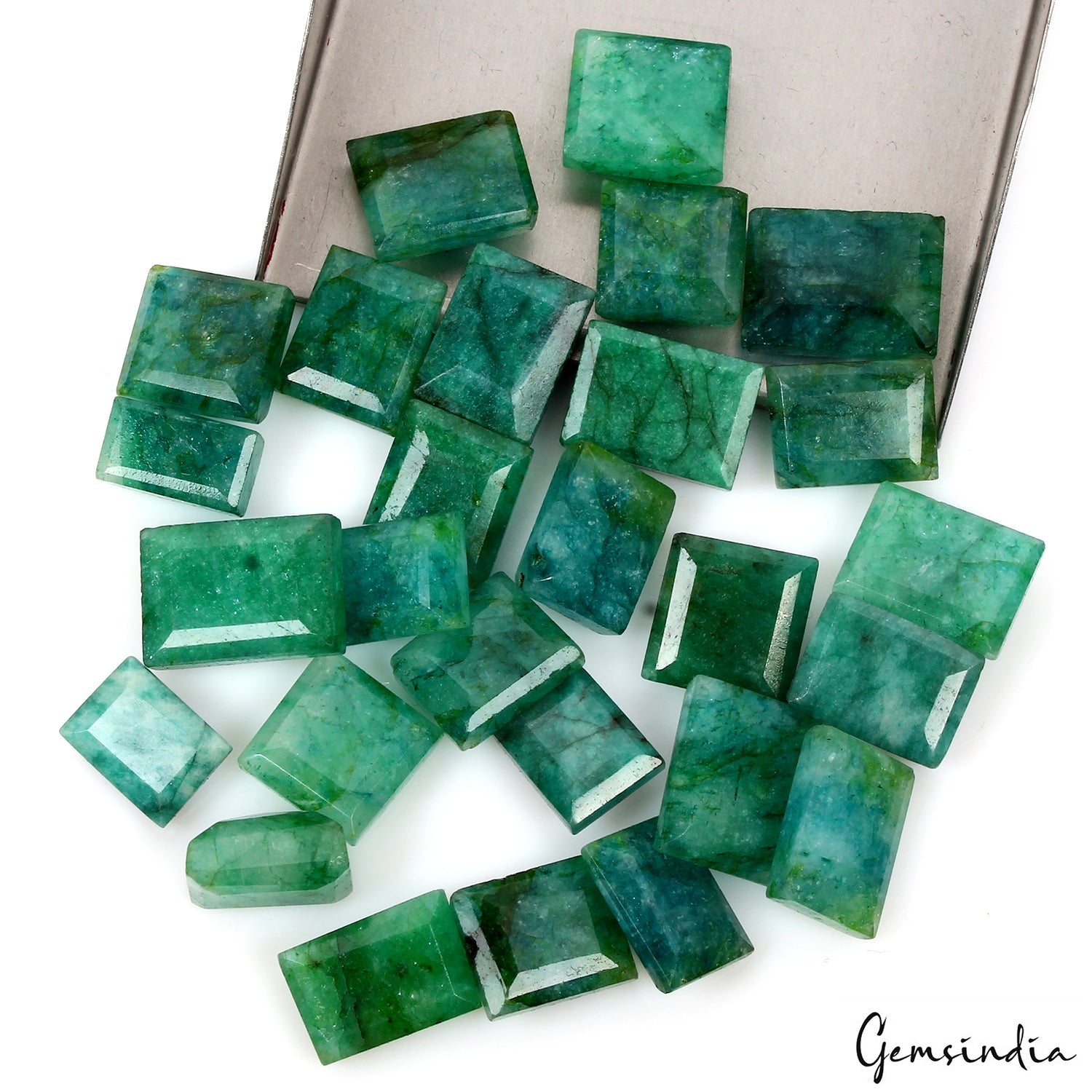 Natural 400 Ct Certified Colombian Green Blue Emerald Rectangular Cut Gemstones