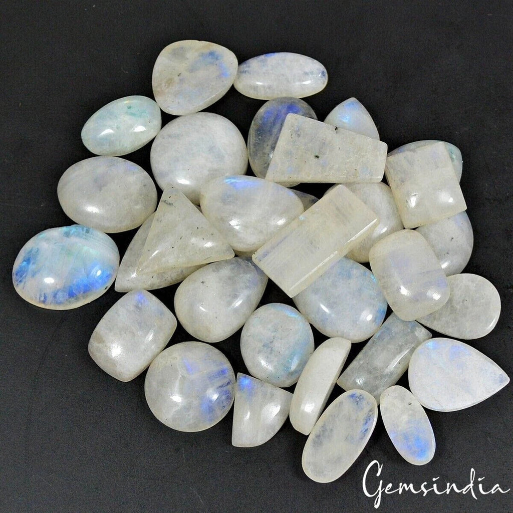 440 Ct/31 Pc Natural Untreated Blue Shine Moonstone Mix Cabochon Loose Gemstones