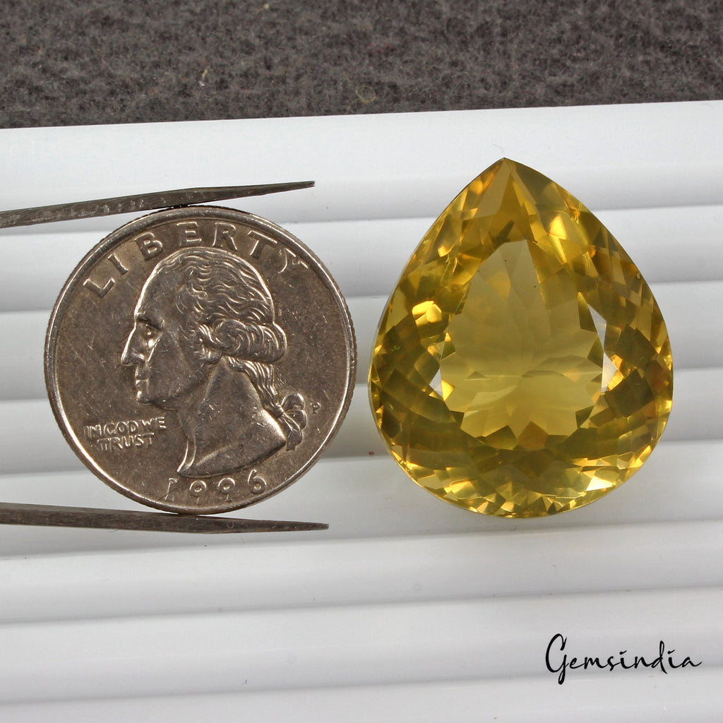 Certified 62.30 Cts Natural Untreated Golden Yellow Citrine Pear Cut Loose Gem