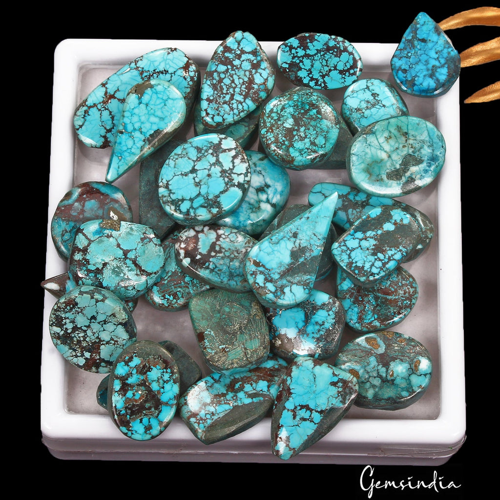 500 Cts/31 Pcs Natural Blue Green Spiderweb USA Turquoise Mix Cab Loose Gems Lot