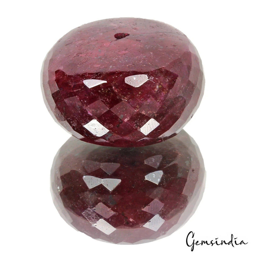 Certified 300 Cts Natural Red Ruby Round Checker Cut Bead Huge Size Gem-35x21mm
