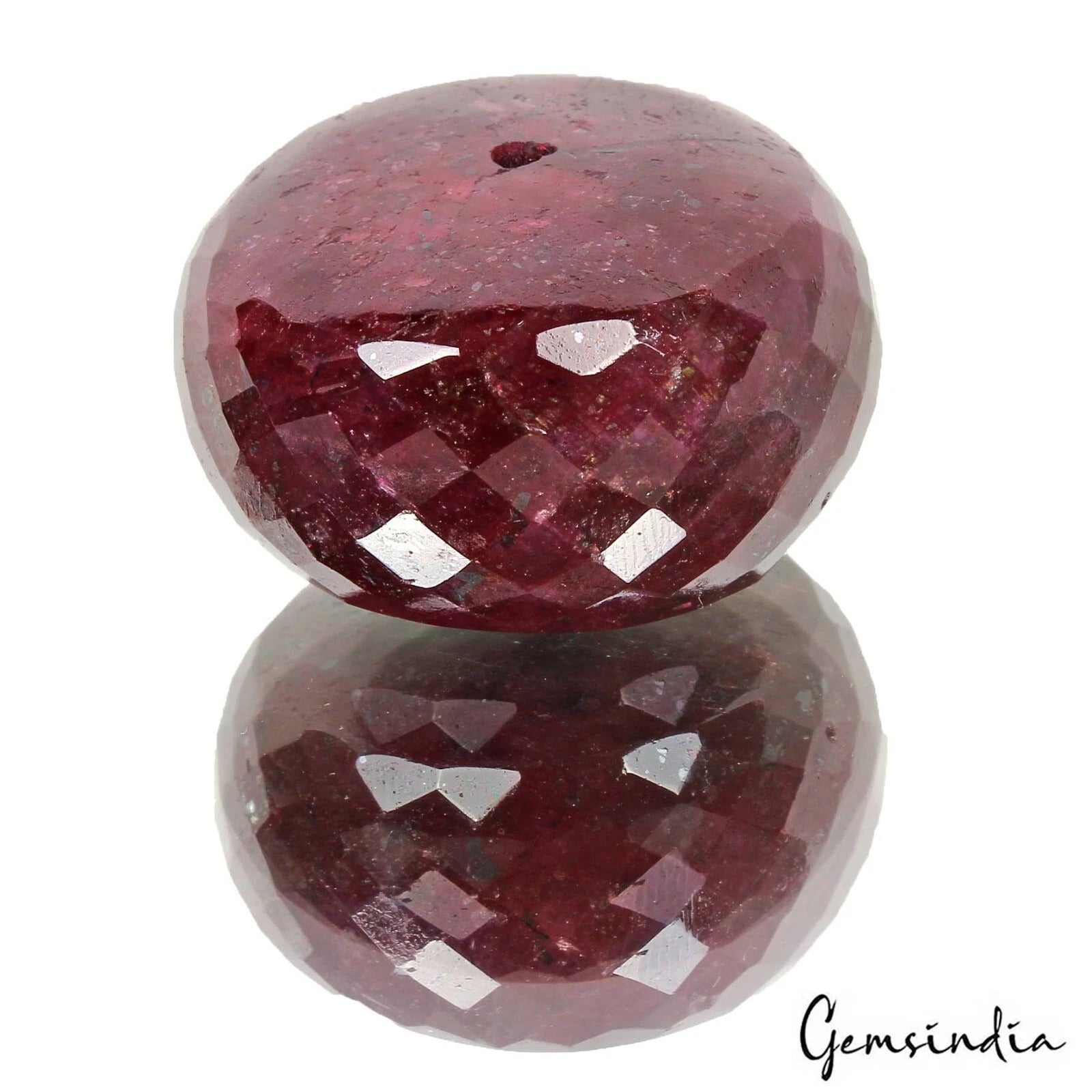 Certified 300 Cts Natural Red Ruby Round Checker Cut Bead Huge Size Gem-35x21mm