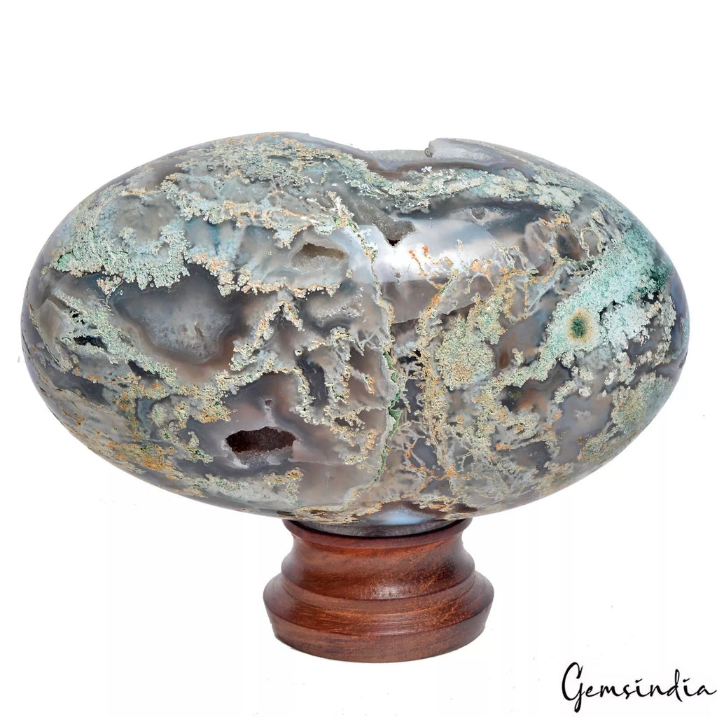 Moss Agate Sphere, Untreated — 5.5 x 3 Inch, 1.180 Kg (5900 Ct)