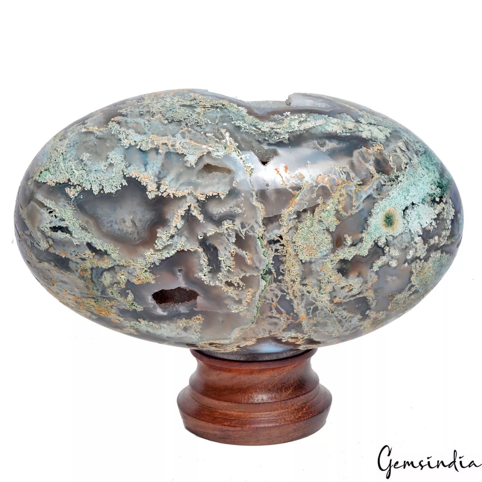 Moss Agate Sphere, Untreated — 5.5 x 3 Inch, 1.180 Kg (5900 Ct)