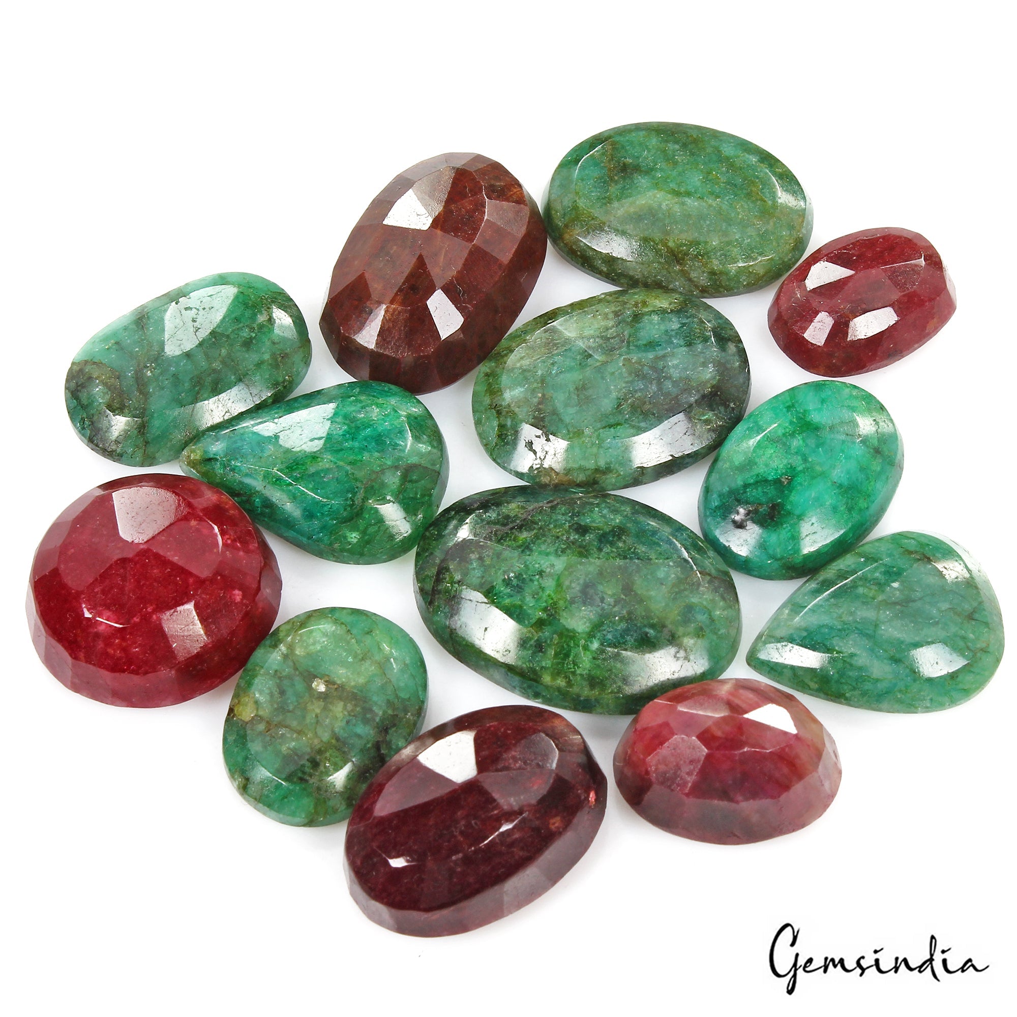 660 Cts/13 Pcs Natural Red Beryl Green Emerald Mixed Cut Loose Gems For Jewelry
