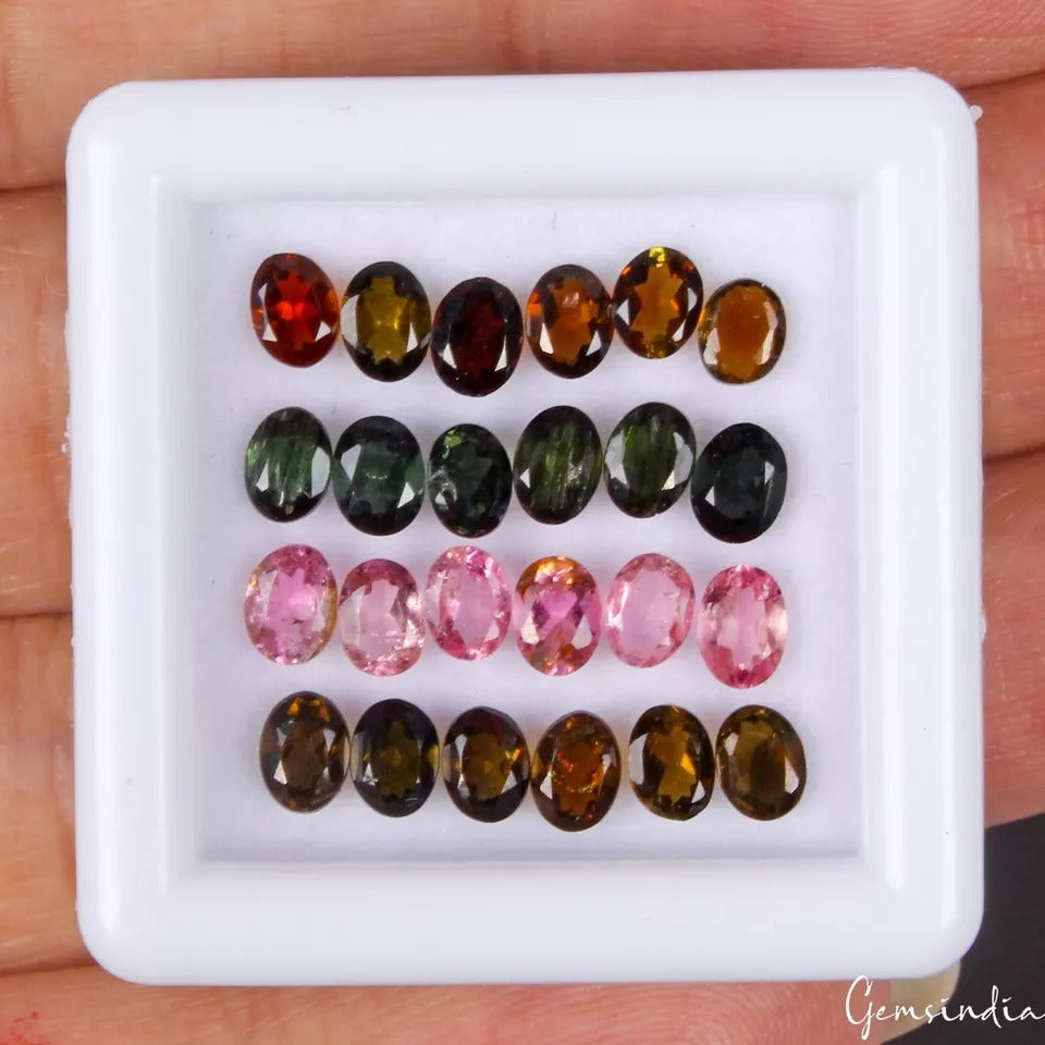 24 Pcs Natural Multi Tourmaline 4x3mm Oval Cut Untreated Gemstones Wholesale Lot