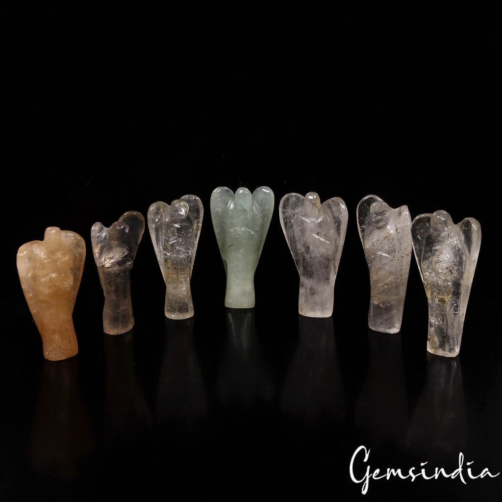 570 Ct/7 Pcs Natural Multi-Gems Carved Angel Statues–Pocket Size Healing Crystal