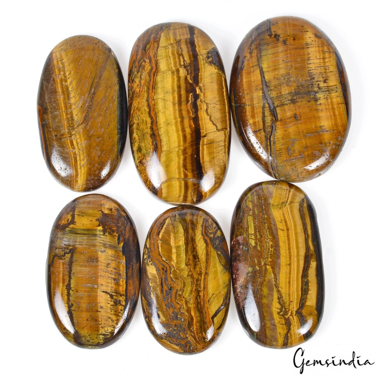 Tiger Eye Lot, Cabochon, Untreated — 6 Pieces, 41mm to 54mm, 660 Ct, Madagascar