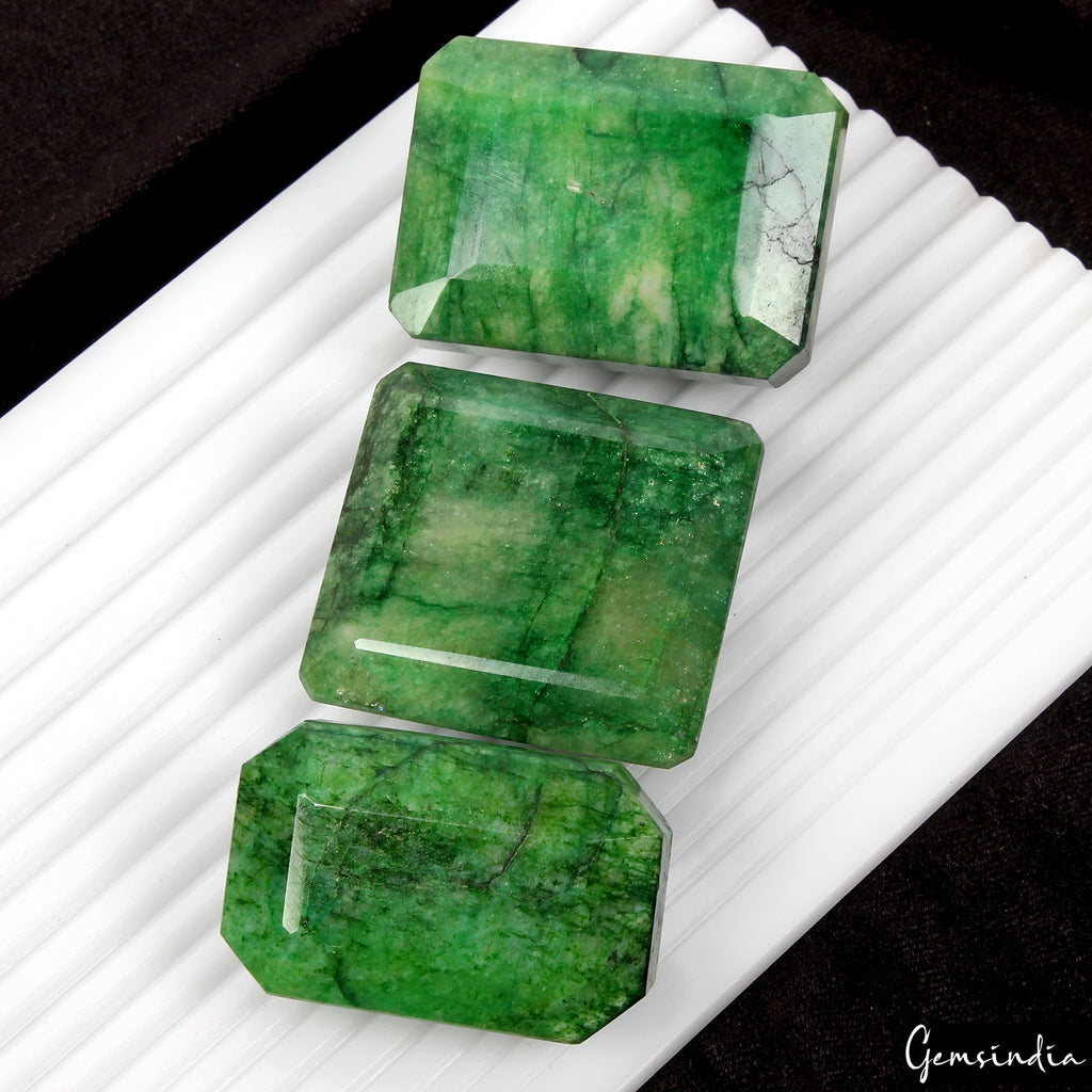 1500 Cts/3 Pcs Natural Brazilian Green Emerald Octagon Cut Wholesale Gems Lot