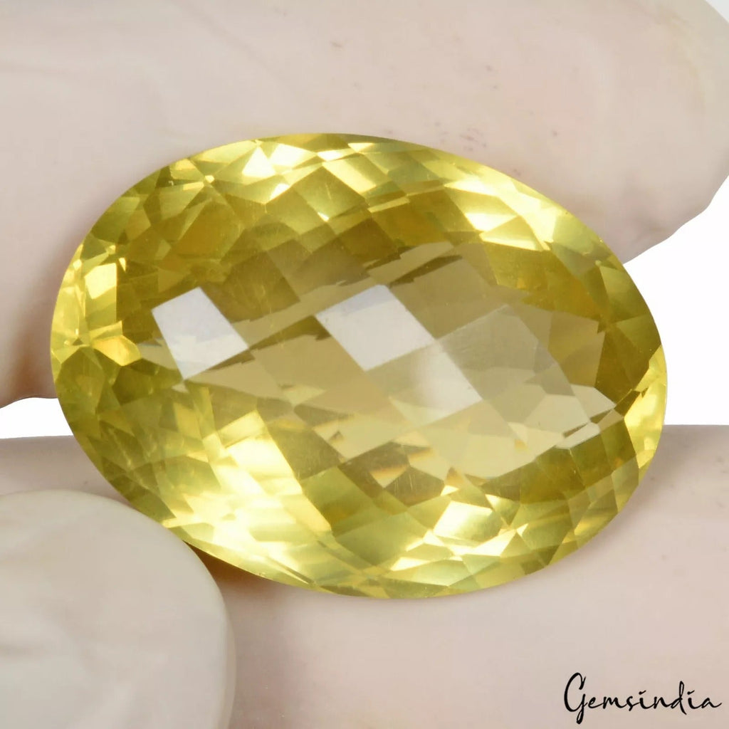 LARGE 44.00 CT CHECKERBOARD LOOSE LEMON YELLOW CITRINE QUARTZ NATURAL GEMSTONE