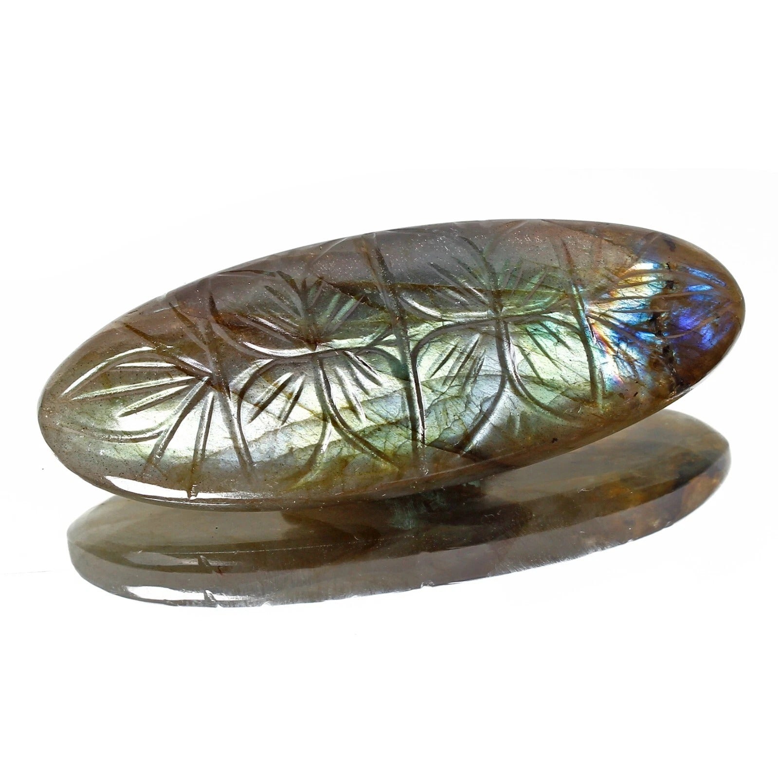 Labradorite Loose Gemstone, Green — 65x24x9mm, 137.80 Ct