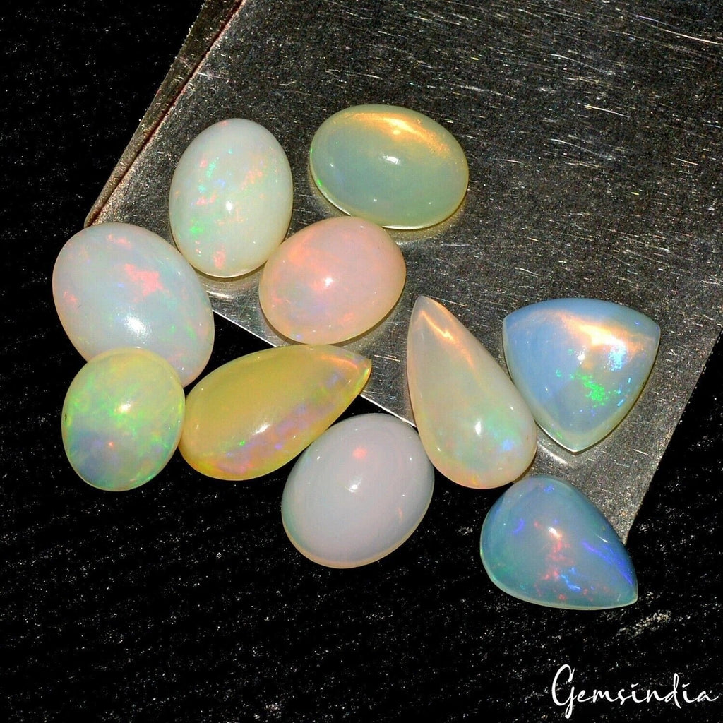 21.40Ct Ethiopian Welo Opal Multi-Shape Cabochon Lot Vivid Rainbow Play of Color