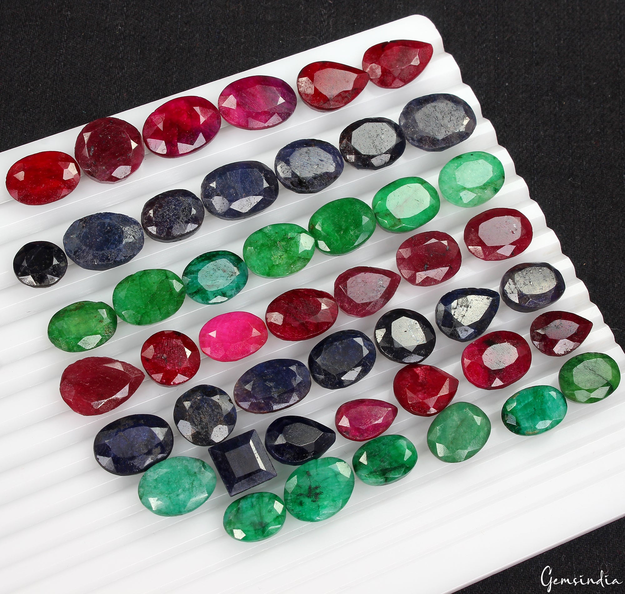 500 Ct Natural Ruby Emerald Sapphire Mix Faceted Wholesale Gemstone Lot 47 Pcs