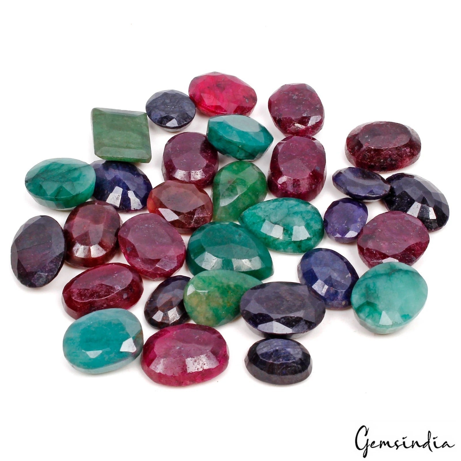 Certified 450 Cts/30 Pcs Natural Multi Color Ruby Emerald Sapphire Mix Cut Gems