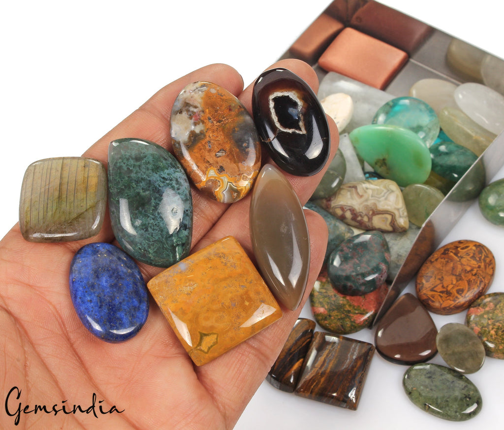 1650 Cts 47Pc Wholesale Lot Natural All Kind Gemstone Mix Shape Cabochon 19-40mm