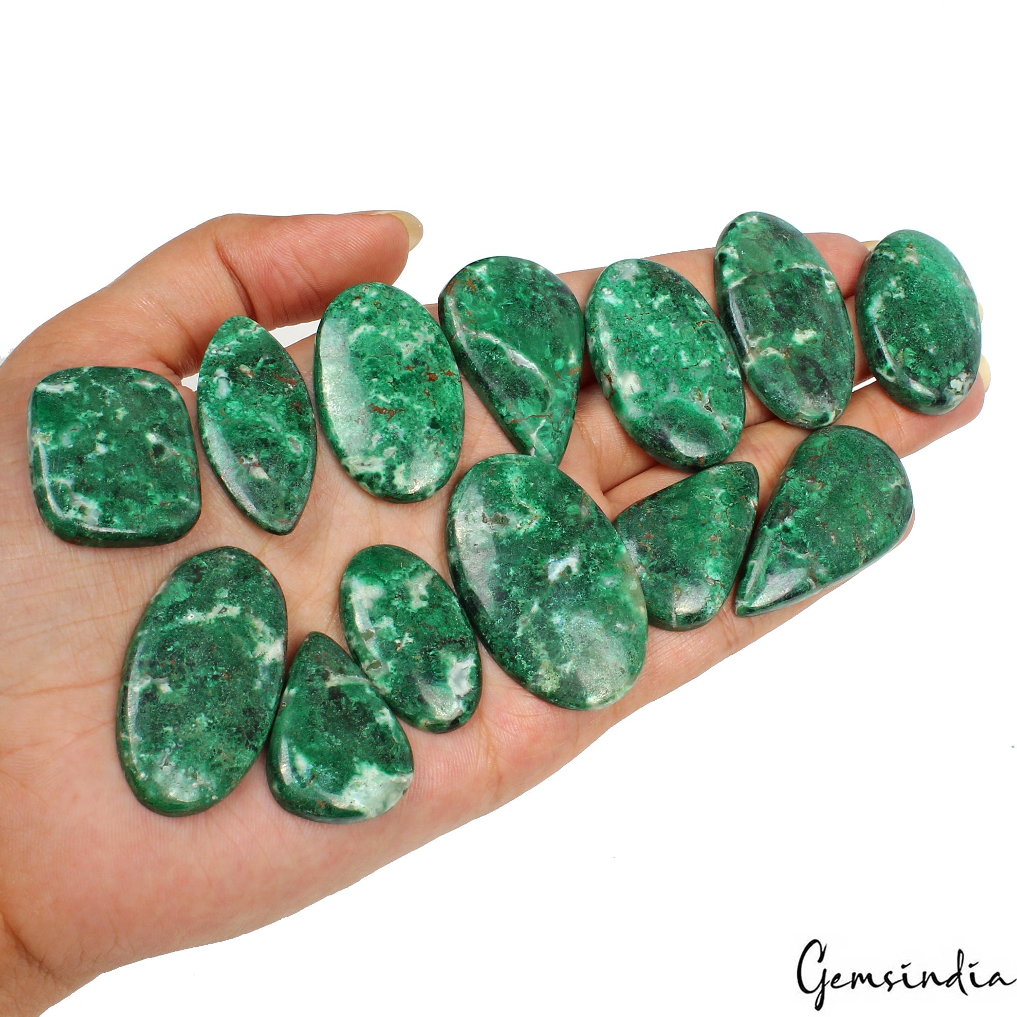 500 Ct/13 Pcs Natural Untreated Green Chrysocolla Mixed Cab Gems Lot For Jewelry