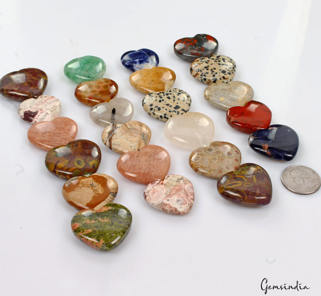 Mini Healing Crystal Heart Gemstone Heart Crystal Pendant Accessories 23 Pcs Lot