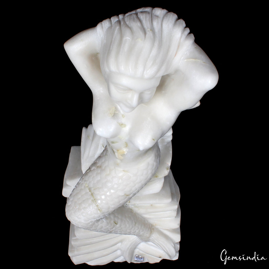 Large White Marble Mermaid Hand Carved Figurine Statue 22 inch Tall /30.8 kilo