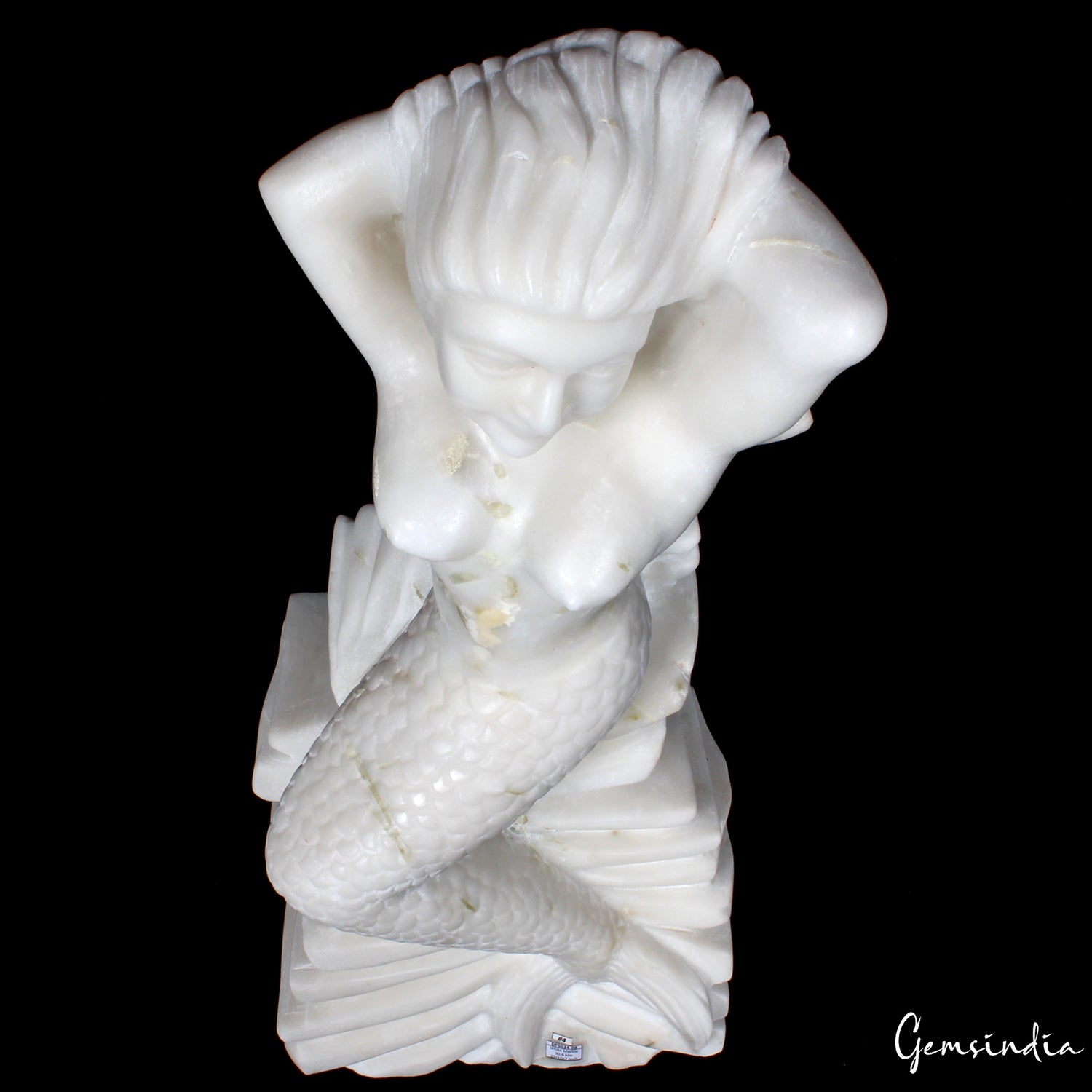 Large White Marble Mermaid Hand Carved Figurine Statue 22 inch Tall /30.8 kilo
