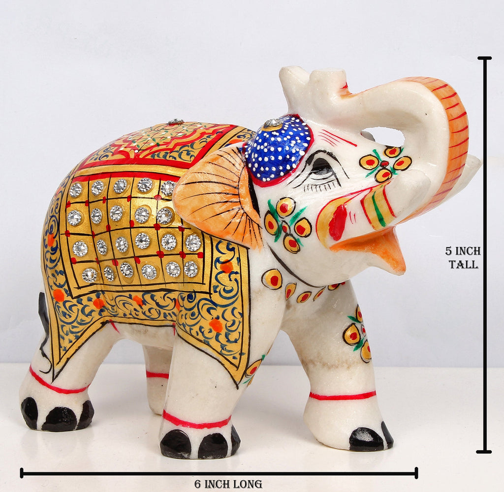 1.3 Kilo Marble Elephant Statue Trunk Up Hand Painted Art Home Decor Sculpture