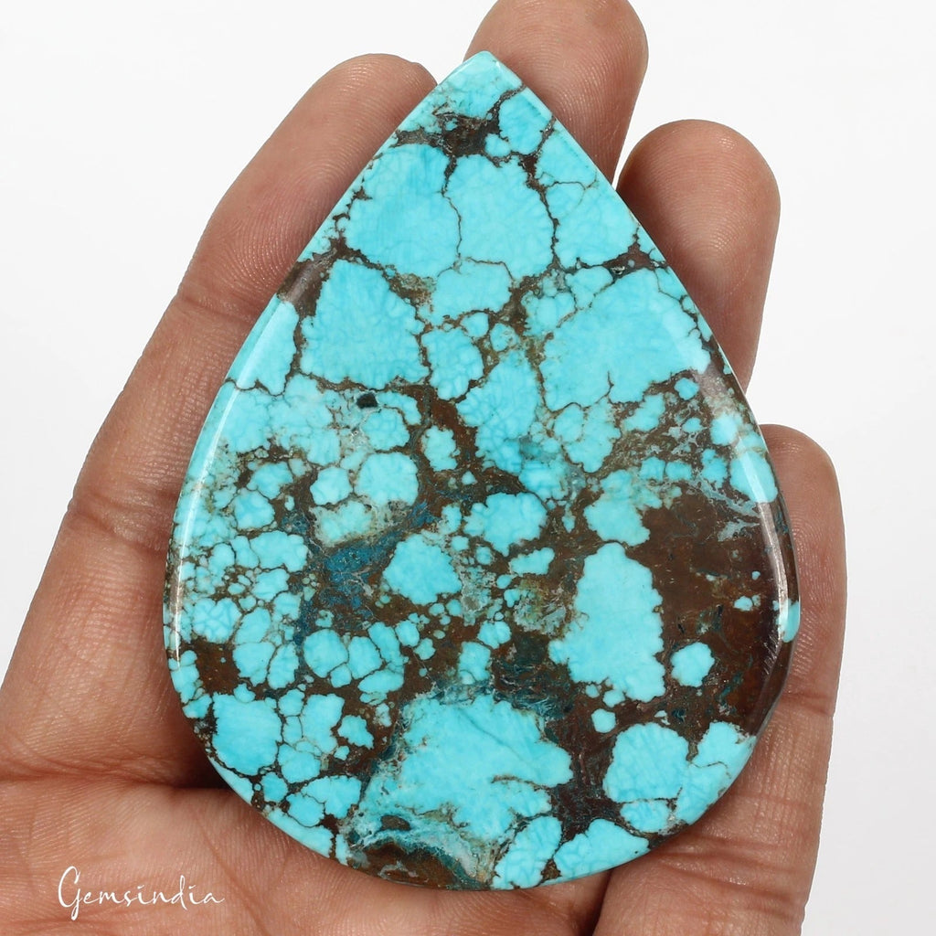 233.90 Cts Natural Blue Arizona USA Spiderweb Turquoise Pear Cab Gem For Pendant