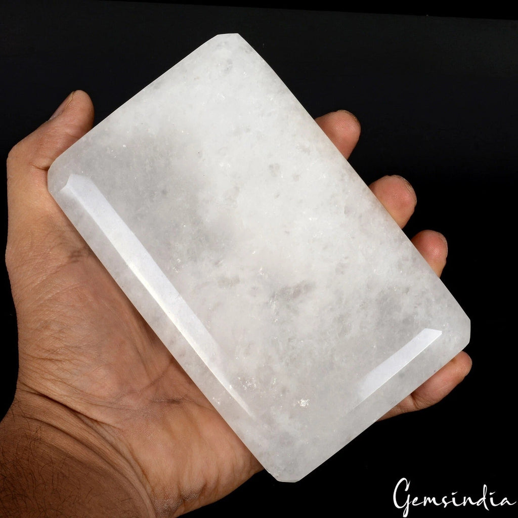 870 Gram 100%Natural HUGE White Quartz Octagon Cut Gemstone Brazil Perfect Shape