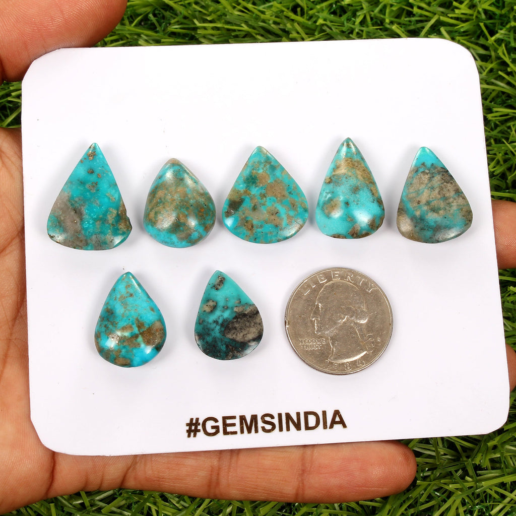 7 Persian Turquoise Neyshabur Cabochon Lot, Not Stabilized, %100 Natural 22-24mm
