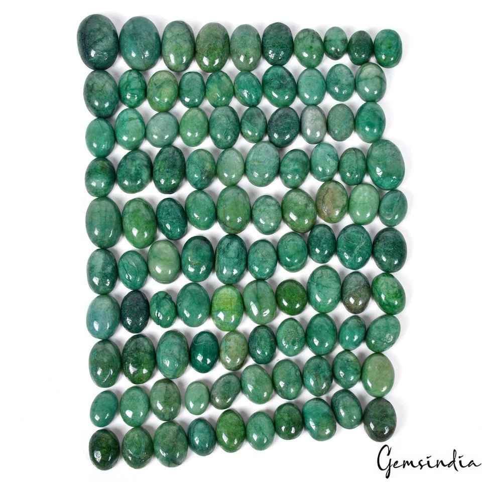 Emerald Lot, Cabochon, Color Enhanced, Green — 100 Pieces, 13mm to 22mm, 1220 Ct