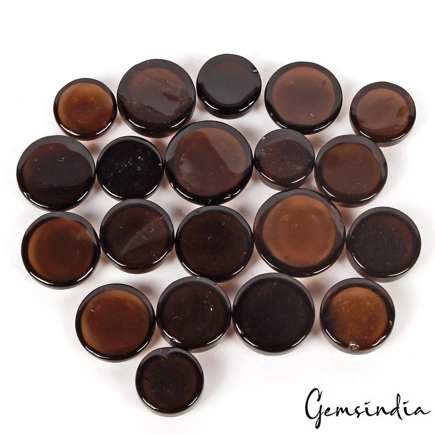 Smoky Quartz Lot, Cabochon, Untreated, Brown — 20 Pieces, 10mm to 16mm, 175.50 Ct, Madagascar
