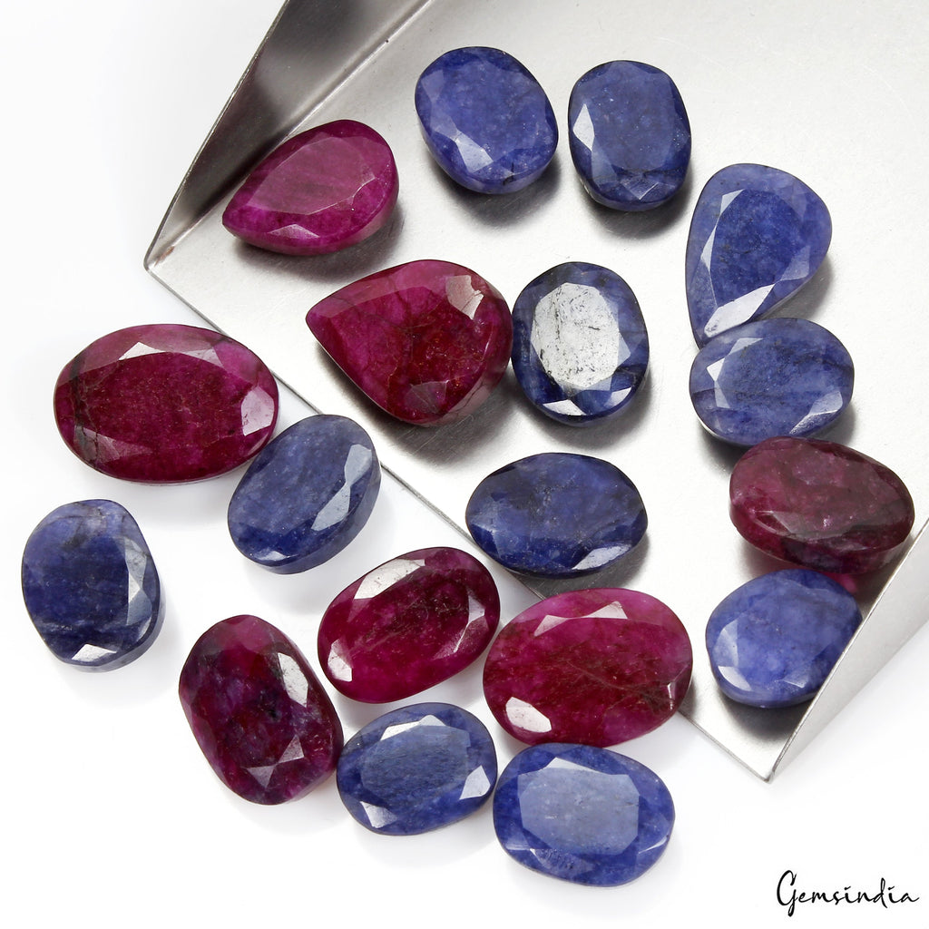 280 Ct/18 Pcs Natural Red Blue Beryl Mix Cut Loose Jewelry Making Gemstones Lot