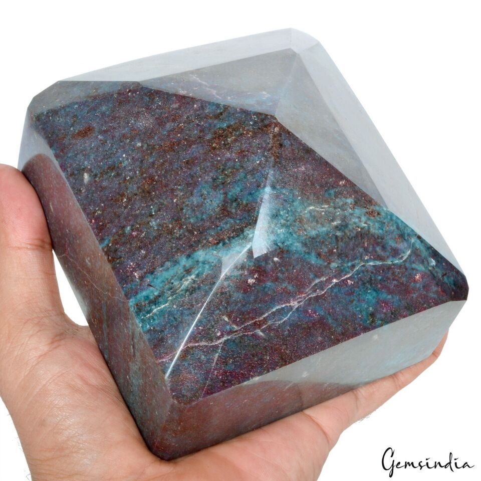 3 Kilo Natural Ruby Kyanite Octagon Cut Untreated Huge Rare Gemstone w/ Stand