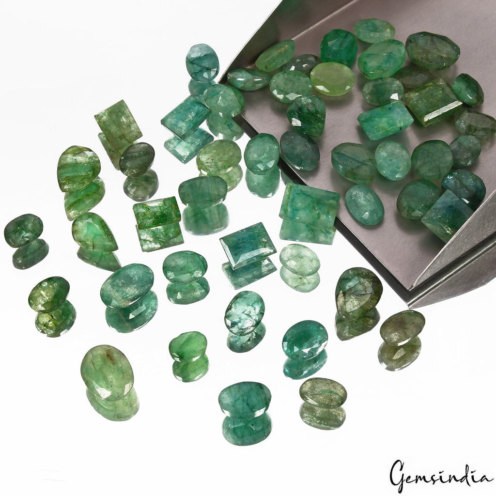 Certified 300 Ct/51 Pcs Natural Green Colombian Emerald Mix Cut Gems For Jewelry