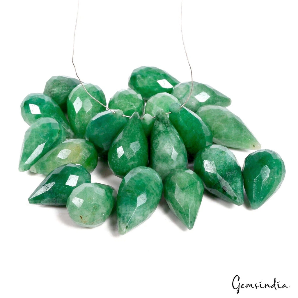 830 Cts/21Pc Natural Green Emerald Pear Checker Cut Loose Drilled Briolette Gems