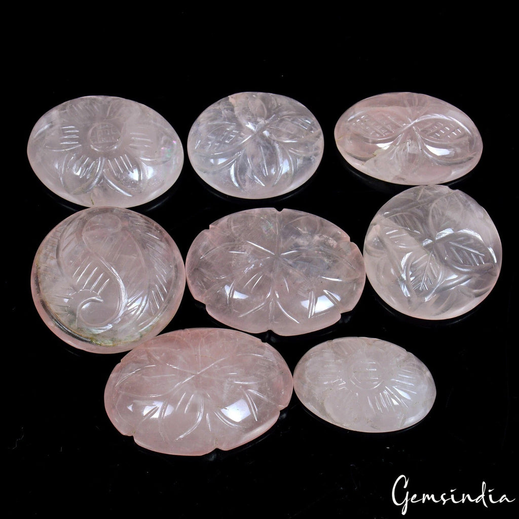 300 Ct Natural Beautiful Carving Pink Rose Quartz Loose Gemstone Lot for Jewelry