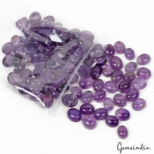 Amethyst Lot, Cabochon, Oval Cabochon, Untreated — 91 Pieces, 10mm to 13mm, 400 Ct, Brazil